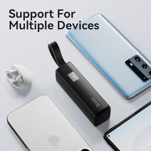 Sanag 3-in-1 Compact Power Bank with Built-in USB-C Cable and AC Plug – 5,000 m Ah Fast Charging Mini External Battery Pack for i Phone 15/14, Galaxy, and Mac Book (Black) – Ultimate Travel Charging Solution for On-the-Go Power Needs