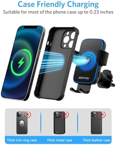 BESTEK 15 W Fast Wireless Car Charger with Auto-Clamping Phone Holder – Premium QC3.0 Air Vent Mount for i Phone 15/14/13/12/X/8, Samsung, LG, and Google Devices – Effortless Charging and Secure Fit for Every Drive