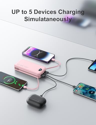 Ultra-Portable 20000 m Ah Power Bank with Built-In Cables & AC Plug | PD 20 W Fast Charging for i Phone, Samsung, Android | LED Display Travel Charger – Charge Multiple Devices Seamlessly and Stay Powered On-the-Go