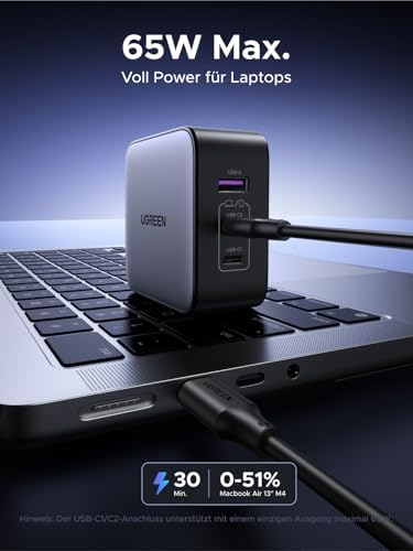 UGREEN 65 W Ga N USB-C Travel Charger – Versatile 3-Port Power Adapter with Global Plug Compatibility for Mac Book, i Phone 16/15, Galaxy S24, and More – Rapid Charging & Enhanced Safety Features for On-the-Go Power Needs