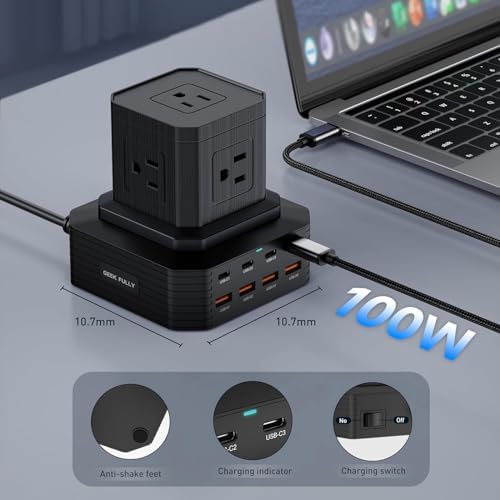 Revolutionize Your Charging Setup with the 100 W USB-C Multi-Device Power Strip – 13-in-1 Surge Protector Featuring 4 PD USB-C and 4 USB-A Ports for Rapid Charging of Mac Book Pro/Air, i Phone 15/14, i Pad, and More – Compact, Durable, and Designed for Seamless Office and Home Use