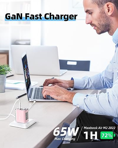 ACEFAST PD65 65 W 3-Port USB C Fast Charging Power Adapter – Sleek Pink Foldable Charger for i Phone, i Pad & Laptops – Efficient Multi-Device Rapid Charging Solution for Tech Enthusiasts – Compact and Portable Design for On-the-Go Power Needs