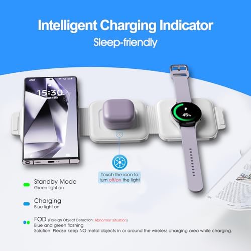 Ultimate Samsung Multi Travel Charger: Foldable Wireless Charging Pad for Galaxy Watch Ultra/7/6/5 Pro/Active 2 & Quick Charge for S25/S24/S23/S22 (+/Ultra)/Note20 – Compact Purple Design with Buds3 Pro Compatibility and Enhanced Speed for On-the-Go Power Solutions