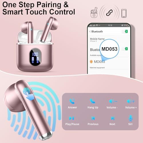 Advanced Bluetooth 5.3 Wireless Earbuds – Hi-Fi Stereo Sound for Ultimate Audio Experience, 4 ENC Mics for Superior Call Clarity, Featherlight 3 g Build for Unmatched Comfort, 30-Hour Playtime with Sleek USB-C Charging Case, IP7 Waterproof for All-Weather Durability, Seamlessly Compatible with Android & i OS – Ideal for Music Aficionados and On-the-Go Professionals