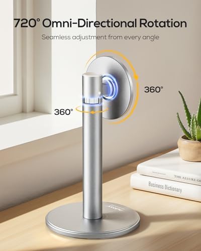 Nulaxy Premium Magnetic Aluminum Phone Stand with Dual Metal Rings – 360-Degree Rotating Adjustable Holder for Desk and Office – Universal Compatibility with Mag Safe Cases – Sleek Gray Design for Enhanced Productivity and Convenience
