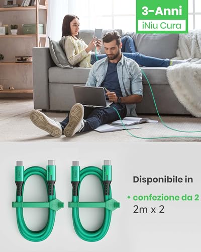 INIU USB-C Cable, [6.6ft, Blue] 2-Pack USBC Cable for iPhone 16 15 Pro Max/Plus, Samsung Galaxy S22 Ultra Note 10, Pixel 7a, MacBook, iPad, and More – Enhanced Compatibility and Speed