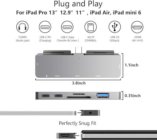 Transform Your i Pad Experience with Our 7-in-1 USB-C Hub: Seamless 4 K HDMI, Fast Charging, and Versatile Connectivity for i Pad Pro (M1, M2, M4), i Pad Air 4 & 5, and Mini 6 – Your Ultimate Docking Station for Enhanced Productivity and Portability