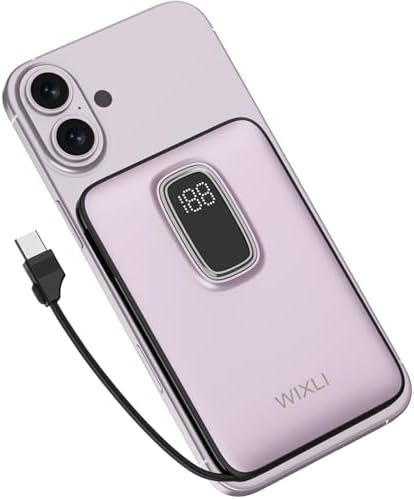 Ultra-Thin 5000 m Ah Portable Power Bank with Built-In USB-C Cable – Lightweight External Charger for i Phone 16/15, Samsung Galaxy & Google Pixel – Perfect Travel Companion with Smart LCD Display for Battery Monitoring – Safety Certified, Ideal for Daily Use & Outdoor Adventures – Reliable On-the-Go Charging Solution