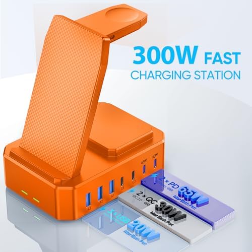 300 W High-Efficiency Charging Hub for Apple Devices – 10-in-1 Wireless Charger Dock with 65 W PD Fast Charging for i Phone, Mac Book, i Watch & Air Pods – Advanced Ga N III Technology, All-in-One Solution for Optimal Device Management and Clutter Reduction