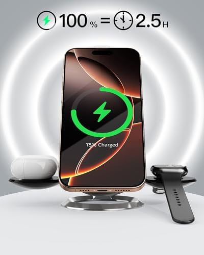 Ultimate 2025 3-in-1 Wireless Charging Station: Fast Mag-Safe Compatible Dock for i Phone 12-16 Series, Air Pods & Apple Watch – Sleek Black Design for Home & Office Efficiency