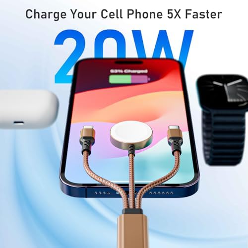 Ultimate 3-in-2 Fast Charging Cable for Apple Watch & i Phone – Versatile USB-C & Lightning Charger with High-Speed Power Delivery for Galaxy S23 – Compact, Durable Design for Effortless Travel and Multi-Device Compatibility