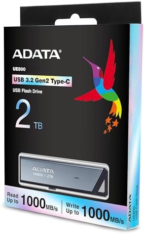 ADATA Elite UE800 512 GB USB-C Flash Drive – Blazing Fast 1000 MB/s Read/Write Speeds for Seamless Data Transfer and Enhanced Compatibility with PCs & PS5 – Perfect Portable Storage Solution for Professionals and Tech Enthusiasts