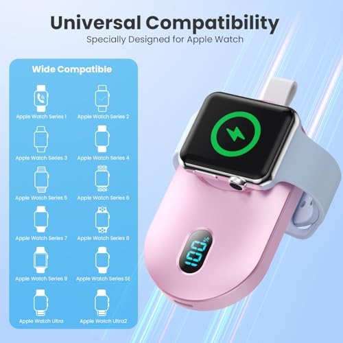 Portable Magnetic Wireless Charger Duo for Apple Watch – 2800 m Ah High-Speed Charging Power Bank for All Series (1-10, SE, Nike, Ultra) – Sleek Black & White Design for Ultimate Portability and Active Lifestyles