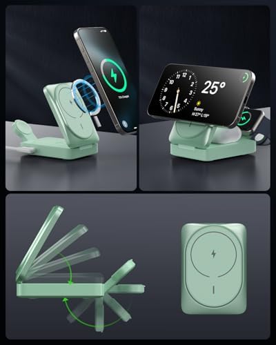Ultimate 3-in-1 Wireless Charging Station for Apple Devices – 15 W Fast Magnetic Charger Stand with 30 W USB-C Adapter – Enhanced Safety, Cooling System & Foldable Design for i Phone 16/15/14/13/12, Apple Watch, Air Pods – Versatile, Compact & Travel-Friendly Solution for Seamless Charging Experience