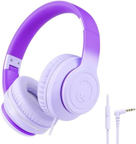 Rockpapa L22 Purple Over-Ear Headphones for Kids & Women – Lightweight, Foldable, and Durable Wired Design with Built-In Microphone for Clear Hands-Free Communication, Perfect for School, Travel, and Daily Use – High-Quality Stereo Sound and Tangle-Free Cord for Seamless Audio Enjoyment