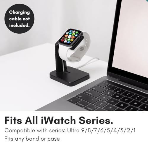 Macally Premium Apple Watch Charger Dock – Universal Stand for Series Ultra, 1-9, SE (38 mm, 40 mm, 42 mm, 44 mm) – Fast Charging Station with Sleek Black Design – Ideal Nightstand Accessory for Notifications and Style
