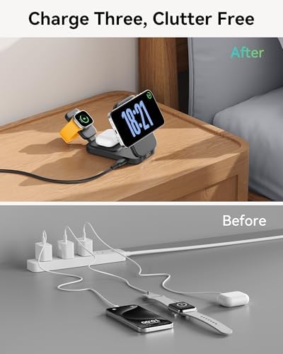 Ultimate INIU 3-in-1 Magnetic Wireless Charging Station for Apple Devices – 15 W Fast Charger for i Phone 16 Pro Max, 15, 14, 13, 12, Compatible with Apple Watch Series 10/9/8/SE/Ultra & Air Pods 4/3/2/Pro – Travel-Friendly Foldable Design for Effortless Portability and Enhanced Device Compatibility