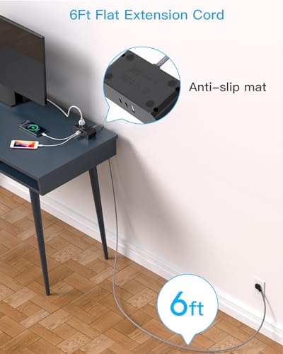 HANYCONY Ultra Thin Flat Plug Power Strip – 6 Ft Extension Cord with 3 Outlets & 3 USB Ports (2 USB-C) for Travel, Dorms & Cruise Ships – Space-Saving Multi Plug Outlet Extender for Fast Charging & Enhanced Device Compatibility