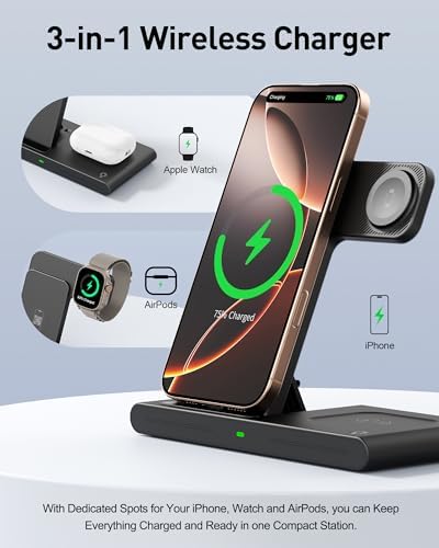 2025 Versatile 3-in-1 Wireless Fast Charger for Apple & Android – Ultimate Travel Charging Station for i Phone 16/15/14/13/12, Apple Watch Series & Air Pods Pro 4/3/2, Samsung Galaxy – Compact & Efficient Power Solution for Tech Enthusiasts and Thoughtful Gifts