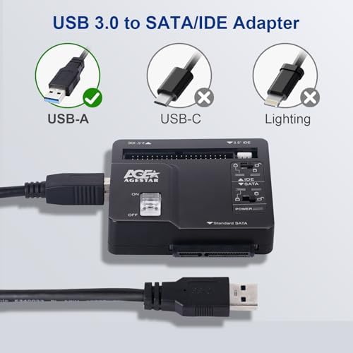 Universal USB 3.0 to IDE & SATA External Hard Drive Adapter Kit – High-Speed HDD/SSD Connection with 12 V/2 A Power Supply for Enhanced Data Transfer & Compatibility – Ideal for Data Recovery & Backup Solutions