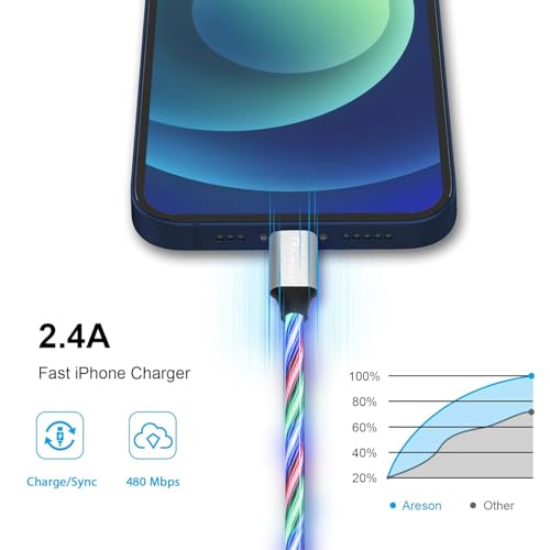 Illuminate Your Charging Experience with the 6 FT Pink LED Lightning Cable – MFi Certified Fast Charging Cord for i Phone 13, 12, 11 Pro Max, XR, XS, X, 8 Plus, 7 Plus, 6 Plus, 5 s & i Pad – Stylish, Durable, and Conveniently Long for Enhanced Flexibility and Quick Power-Up
