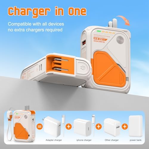Compact Magnetic Power Bank – P05 Portable Charger with 10000 m Ah Capacity for Fast Wireless Charging, Built-in Cable & Foldable Plug – Perfect Travel Companion for i Phone, Samsung & Android Devices