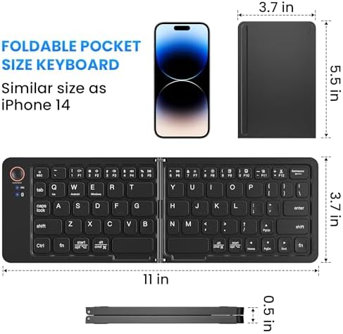 Ultimate Mini Wireless Folding Keyboard for Travel – Sync 3 Devices Effortlessly, Premium Aluminum Design for i Phone, i Pad, Mac, Android & Windows – Compact & Portable Full-Size Typing Solution