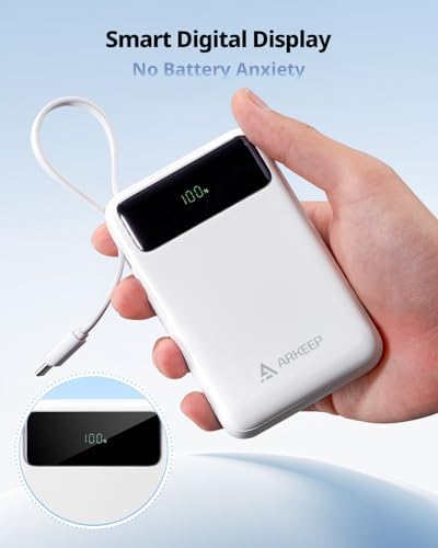 Ultra-Compact 10000 m Ah Travel Power Bank with 22.5 W PD Fast Charging – Built-In Type-C Cable & Dual USB Outputs for Ultimate Device Compatibility – Lightweight & Portable High-Capacity Phone Charger with Advanced Safety Features for i Phone 16/15/14/13/12/11, Samsung Galaxy, and More
