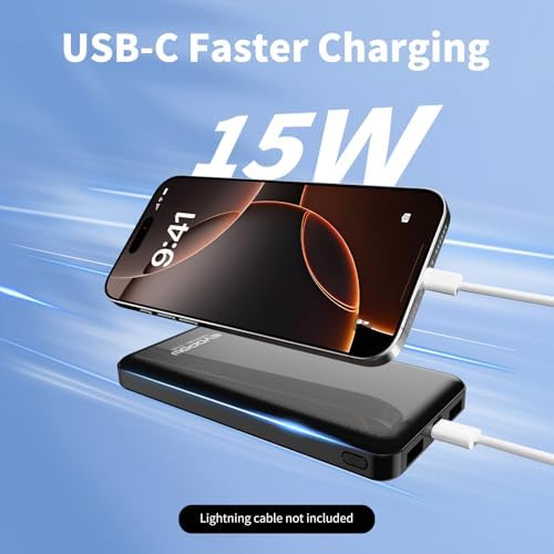 Ultra-Slim 10,000 m Ah Dual-Pack Portable Charger – 15 W Fast Charging Power Bank with USB-C Compatibility for i Phone, Samsung, Pixel & More – Effortless Mobility & Reliable Power Solutions