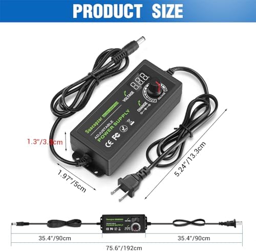 Versatile Universal Adjustable AC/DC Power Supply Adapter – 3 A, 72 W Output, 9 V to 24 V Range – Dual Connector Compatibility (5.5 x 2.1 mm & 5.5 x 2.5 mm) – Optimal Power Solution for Home Electronics with Advanced Safety Features and Global Input Voltage Support