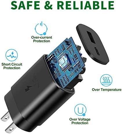 Ultimate 25 W Type-C Fast Charger with 6.6 Ft Cable – Dual-Pack USB-C Wall Charger for Samsung Galaxy S22/S21/Note 20 – Unmatched Speed & Compatibility for Quick Power Delivery – Ideal for Home & Travel Use