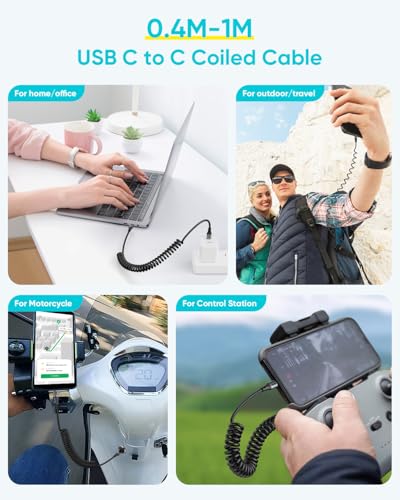 SUNGUY Coiled USB C to USB C Cable,2Pack 60W [1.5FT-5FT] USBC to USBC Android Auto & Carplay Cable for iPhone 16/15/ Pro/Pro Max, Samsung Galaxy S24/S3/S22, iPad Pro – Enhanced Compatibility and Speed