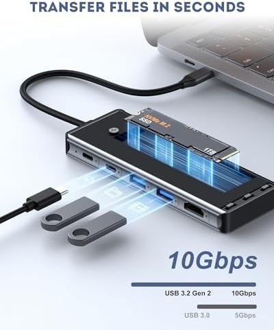 Ultimate USB C Hub for Mac Book Air/Pro & Mac Mini – Multiport Docking Station with M.2 NVMe SSD Enclosure, 4 K 60 Hz HDMI, USB 3.2 Gen 2, and 100 W Pass-Through Charging – Unmatched Speed and Versatility for Professionals On-the-Go