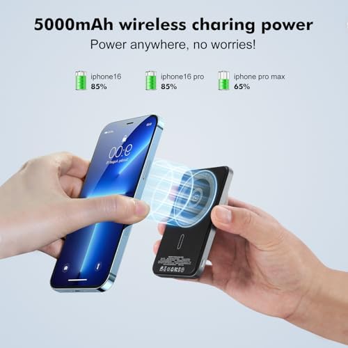 Sleek 5,000 m Ah Magnetic Wireless Charger for i Phones – Fast Charging Power Bank with LED Display, Compatible with i Phone 16 Pro Max/16 Pro/16, 15/14/13/12 Series – Effortless Charging for On-the-Go Lifestyles
