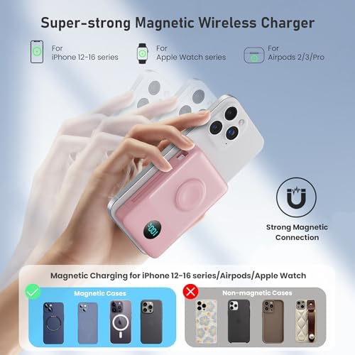 Revolutionary Magnetic Portable Charger for i Phone – 6-in-1 Power Bank with 10,800 m Ah Capacity, Built-in Cables, Apple Watch Charger, and LCD Display – 25 W PD Fast Charging for i Phone 16/15/14/13/12 and Mag Safe Compatibility – Ultimate On-the-Go Charging Solution