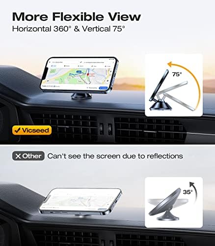 VICSEED Magnetic Phone Holder for Car Dashboard – Colorful Gradient Mag Safe-Compatible Mount for i Phone 12-16 Pro Max & Samsung Devices – Ultimate Durability with All-Metal Construction – Secure Grip for Bumpy Rides – Effortless One-Handed Operation – Perfect Blend of Style & Functionality for Enhanced Driving Experience