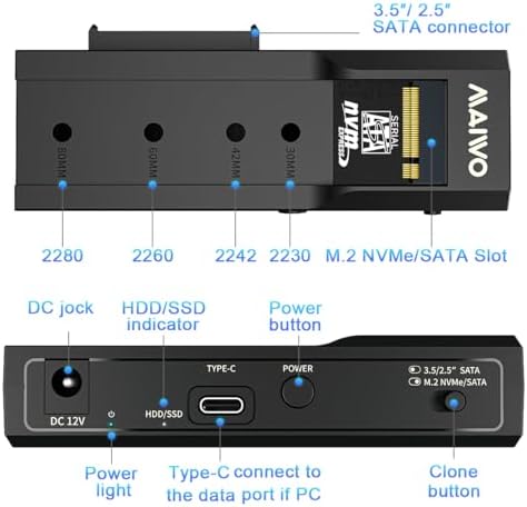 Transform Your Data Management with the MAIWO NVMe SATA M.2 to SATA Enclosure – High-Speed USB-C Adapter for Effortless Hard Drive Access, Compatible with 2.5” & 3.5” Drives, Tool-Free Design for Quick Installations, 10 Gbps Transfer Speeds, Ideal for Tech Enthusiasts and Professionals Seeking Versatile Storage Solutions