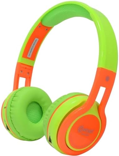 Contixo KB-2600 Kid-Friendly Wireless Bluetooth Headphones with Volume Limiter – Safe Listening with Built-in FM Radio & LED Lights – Comfortable Over-Ear Design in Vibrant Green/Orange – Durable, Lightweight, and Fun Audio Experience for Children