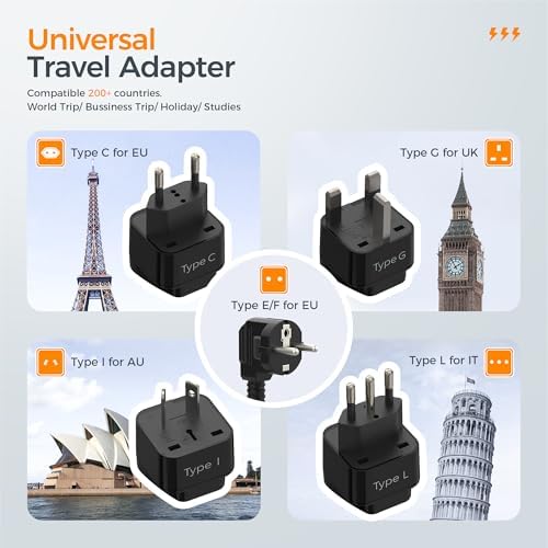 TESSAN 220 V to 110 V Universal Voltage Converter – All-in-One Global Travel Adapter with 4 USB Ports Including Rapid USB-C and 3 AC Outputs for Worldwide Device Compatibility – Compact and Durable Power Transformer for Effortless International Charging