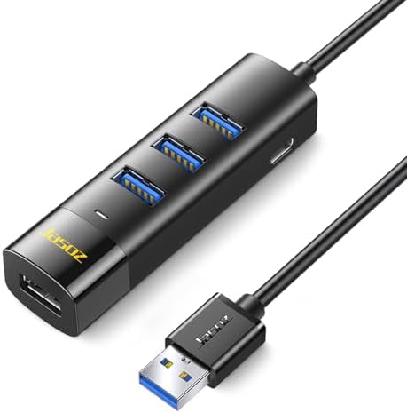 Unlock Seamless Connectivity with KAGO 4-Port USB 3.0 Hub – 5 Ft Cable, Ideal for Rapid Data Transfers & Enhanced Charging for Laptops and Desktops, USB Type-C Power Port for Versatile Use with Windows & Linux Devices, Perfect Portable Solution for Busy Professionals and Tech Enthusiasts