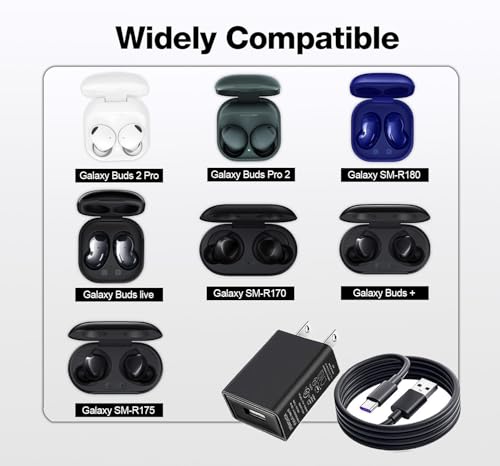 USB C Headphones Charger Cable for Samsung Galaxy Buds Pro, Buds Pro 2, Galaxy Buds 2 Pro, Galaxy Buds+, Plus, Galaxy Buds SM-R170, SM-R175, SM-R180 Charging Cable Cord(5Ft) – Enhanced Compatibility and Speed