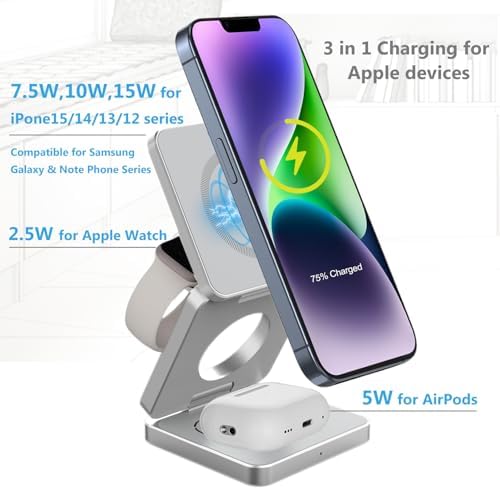 Revolutionary 3-in-1 Foldable Wireless Charging Station for Apple Devices – Ultimate i Phone 15, 14 Pro Max, 13, 12, Apple Watch 9-3, and Air Pods Pro Compatibility in a Compact Design (Black) – Streamlined Charging Efficiency and Portability for Tech Enthusiasts