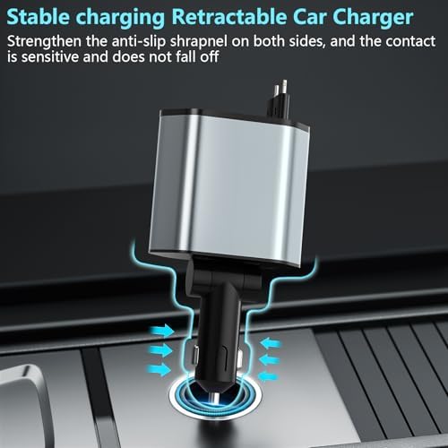 Ultimate Retractable Car Charger – 120 W Power Output, 4-Port Rapid Charging Hub with 2.7 Ft Tangle-Free Cables for i OS & Android Devices, Ideal for Road Trips and Family Travel, Compact Design for Seamless Vehicle Integration