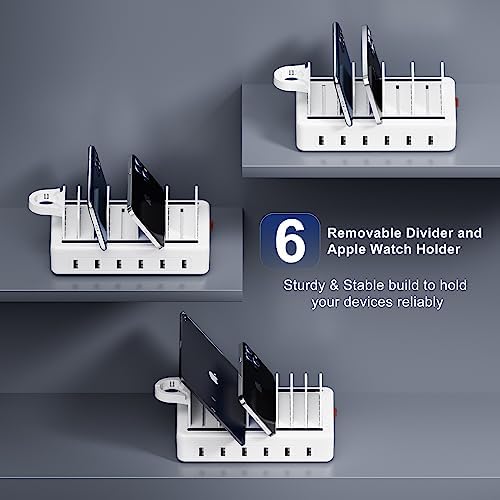 Ultimate 6-in-1 Multi-Device Charging Station – 50 W Fast Charging Dock with Universal Compatibility for i Phone, i Pad, Smartphones & Tablets – Sleek Organizer with Mixed Cables for Efficient Power Delivery and Clutter-Free Workspace