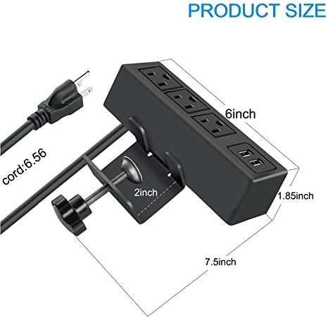CCCEI 3-Outlet Desk Clamp Power Strip with USB Ports – Surge Protector with 1200 Joules for Enhanced Safety and Fast Charging – Compact Table Mount Power Station for Home Office and Workshop Use – ETL Certified, 1500 W Capacity