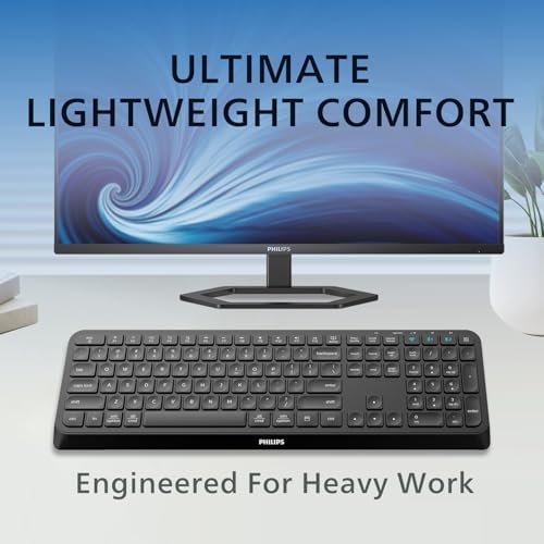 PHILIPS Ergonomic Wireless & Bluetooth Keyboard – Ultra-Quiet Standard Layout with 2.4 GHz USB Receiver, Multi-Device Compatibility, and Enhanced Comfort for Seamless PC, Laptop, and Tablet Use – Elevate Your Productivity Today!