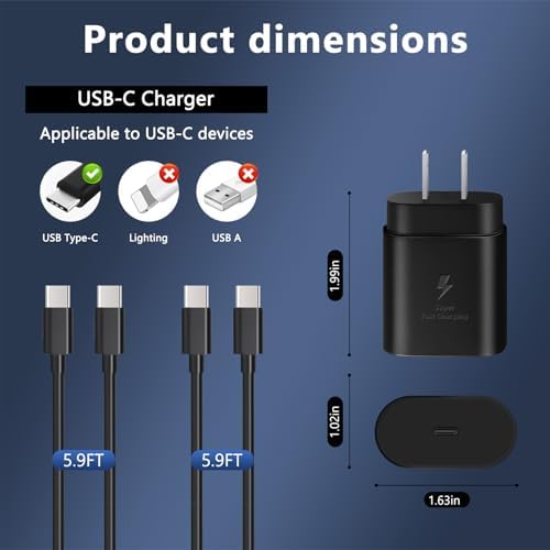 Ultra-Fast 45 W USB-C Charger with 6 FT Cable for Samsung Galaxy S25/S24/S23/S22 Series – High-Power Charging Block for Tablets & Smartphones with Safety Features, Compact Design, and Enhanced Compatibility for Quick Device Recharge