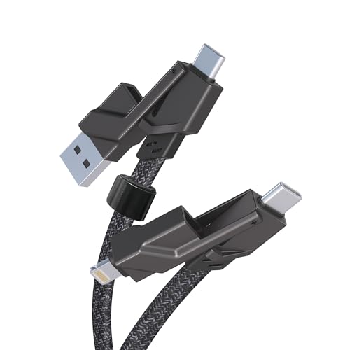 Ultimate 4-in-1 USB C and Lightning Cable – 10 Ft Flat Braided Charging Cord with 60 W Fast Charging, MFi Certified Compatibility for i Phone, i Pad, Mac Book, Samsung – Perfect for Apple Car Play & Android Auto Integration – Enhanced Durability and Versatility for Seamless Data Sync and Power Delivery