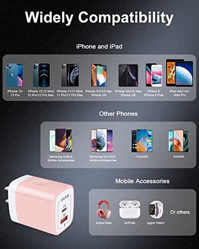 20 W Dual-Port USB-C Wall Charger – Fast Charging Power Adapter for i Phone, Samsung Galaxy, Google Pixel, and More – Compact & Reliable Power Delivery for Simultaneous Device Charging – Essential Tech Accessory for Home & Travel