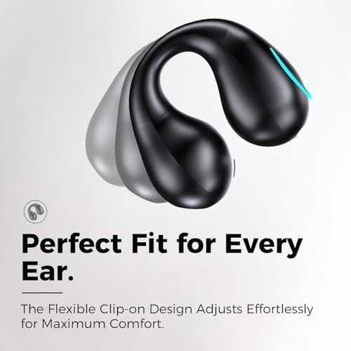 Innovative Open-Ear Bone Conduction Wireless Earbuds – Bluetooth 5.4 Technology, Enhanced Low Latency for Gaming, Advanced ENC Noise Cancellation, IPX5 Waterproof Design with Secure Clip for Sports, 500 m Ah LED Charging Case for Ultimate Comfort and Awareness – Available in Sleek Black